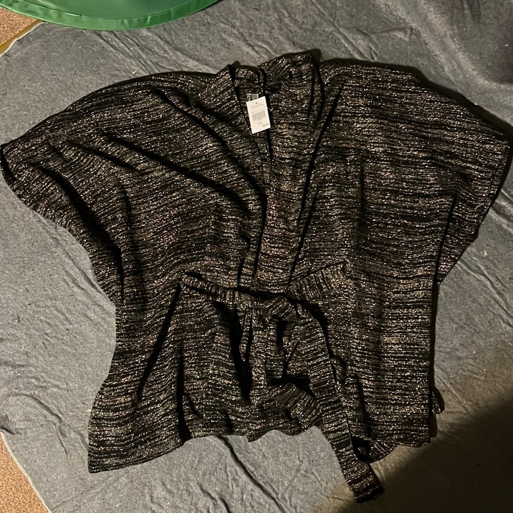 NEW Belted, black with gold glittered, wrap sweater